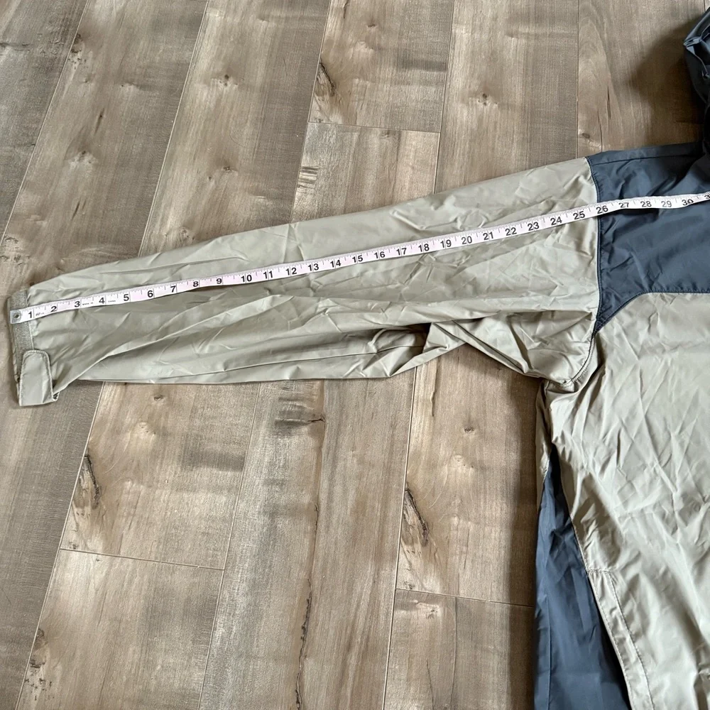Columbia Packable Jacket Men‎ Large Tan Gray Lightweight Windbreaker Hood Coat
